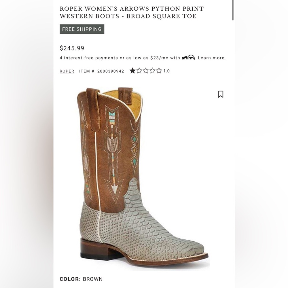 Roper Tan and Cream Western Footwear